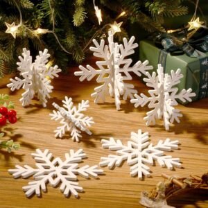 12-Pack Wooden Snowflake Table Decor, 3D Tabletop Signs & Centerpieces for Christmas & Winter Wonderland, White