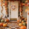 22" Fall Harvest Wreath with Berries, Maple Leaves & Wheat – Autumn Front Door Decor - Image 3