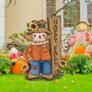Thanksgiving Scarecrow Yard Sign – Large Fall Harvest Porch & Garden Decor with Stakes