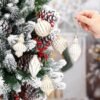 6 Pcs 2.36" Vintage Mercury Glass Christmas Ornaments, Finial Tree Decorations, Retro Gold Hanging Set - Image 2