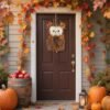 14" Owl Fall Wreath with Berries & Leaves – Autumn Front Door Harvest Decor - Image 4