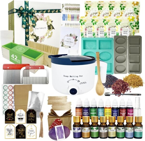 Deluxe DIY Soap Making Kit – Complete Set with Soap Melter, 4 lb Base, Oils, Molds, Cutter & Dyes