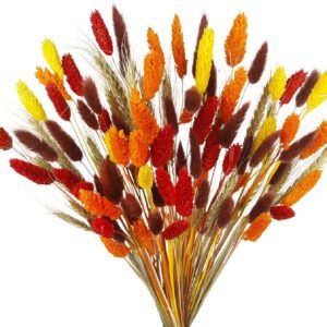 100 PCS Fall Dried Flower Bouquet – Pampas Grass, Wheat, Bunny Tails for Autumn, Boho Wedding & Home Decor