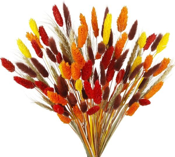 100 PCS Fall Dried Flower Bouquet – Pampas Grass, Wheat, Bunny Tails for Autumn, Boho Wedding & Home Decor