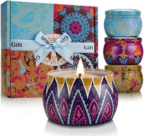 4 Pack Scented Candle Gift Set – 8% Essential Oil Aromatherapy Candles for Stress Relief & Gifting