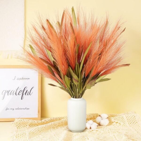 6 Pcs 21" Fall Pampas Grass – Burnt Orange Faux Plumes, Dried Flower Bouquet for Boho Home, Wedding, Fireplace, and Venue Decor