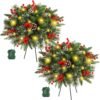 2-Pack Pre-Lit Christmas Tree Urn Fillers – Battery-Powered Artificial Pine Trees with Tripod, 8 Light Modes & Timer for Outdoor Holiday Decor - Image 5