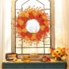 20" Fall Wreath with Mums & Eucalyptus – Autumn Front Door Thanksgiving Decor - Image 5
