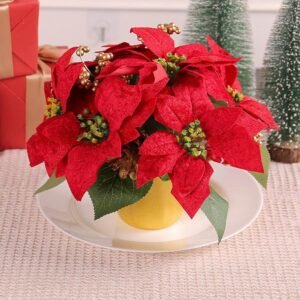 Christmas Red Poinsettia Artificial Plant in Pot – Table Decoration