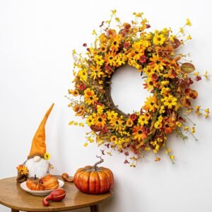 22" Fall Wreath with Berries & Eucalyptus – Autumn Front Door Thanksgiving Decor