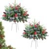 2-Pack Pre-Lit Christmas Tree Urn Fillers – Battery-Powered Artificial Pine Trees with Tripod, 8 Light Modes & Timer for Outdoor Holiday Decor - Image 5
