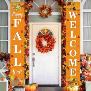 Happy FALL Welcome Banner – Hanging Porch Sign for Autumn Harvest & Thanksgiving Decor (Indoor/Outdoor)