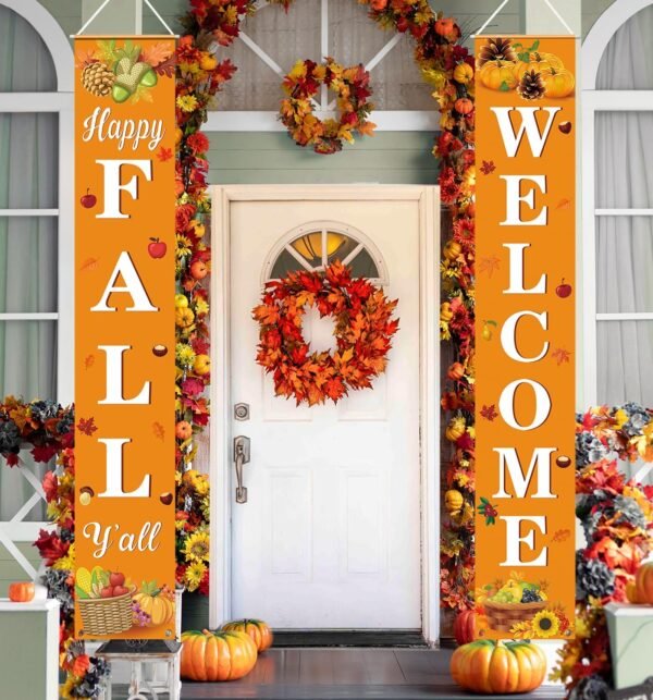 Happy FALL Welcome Banner – Hanging Porch Sign for Autumn Harvest & Thanksgiving Decor (Indoor/Outdoor)
