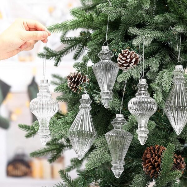6 Pcs 5.7" Transparent Glass Finial Ornaments, Vintage Rustic Christmas Tree & Home Décor