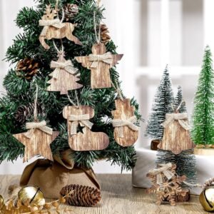 8-Pack Rustic Wooden Christmas Ornaments – Angel, Snowflake & Reindeer for Tree, Home & Holiday Decor (Brown)