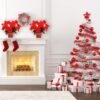 2-Pack Lighted Poinsettia Plants – Pre-Lit Silk Flowers in Pots for Christmas Home & Office Decor (Red) - Image 2