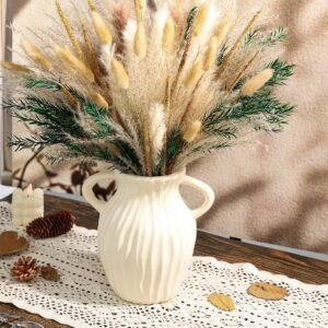 100 PCS Dried Fall Pampas Grass Bouquet – Reed Grass & Rabbit Tail Stems for Boho Home, Farmhouse, Wedding & Party Centerpieces