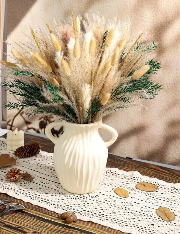 100 PCS Dried Fall Pampas Grass Bouquet – Reed Grass & Rabbit Tail Stems for Boho Home, Farmhouse, Wedding & Party Centerpieces