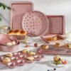 10-Piece Pink Nonstick Bakeware Set – Includes Cake, Muffin, Loaf, Pizza Pans & Cooling Rack - Image 4