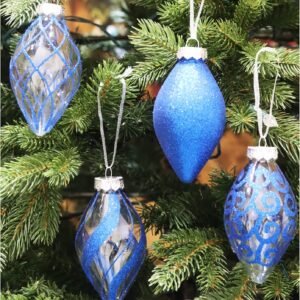 12 Pcs Christmas Teardrop Finial Ornaments – 4" Shatterproof Plastic Hanging Decorations for Tree, Blue