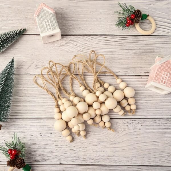 24 Pcs Wooden Bead Christmas Ornaments – Rustic Farmhouse Hanging Decorations for Tree, Boho Minimalist Holiday Decor