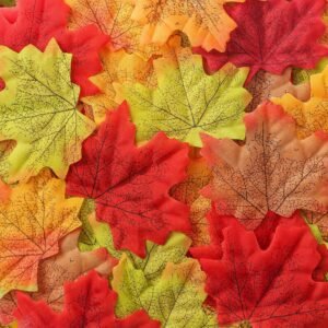 500 Pcs Artificial Fall Leaves – Mixed Color Maple Leaves for Thanksgiving, Table, Wedding, Party & Craft Decorations
