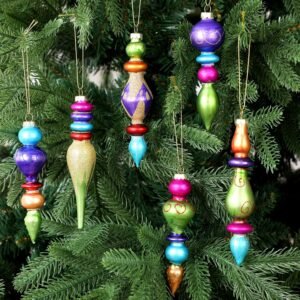 6 Pcs Large 7.1" Glass Finial Christmas Ornaments – Vintage Hanging Decorations for Holiday Trees