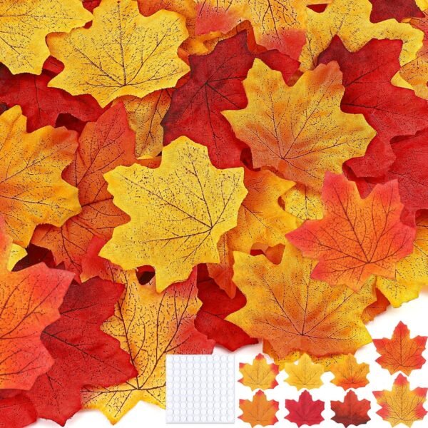 600 Pcs Artificial Fall Leaves – 7 Colors for Wreaths, Bouquets, Thanksgiving & Halloween Decor