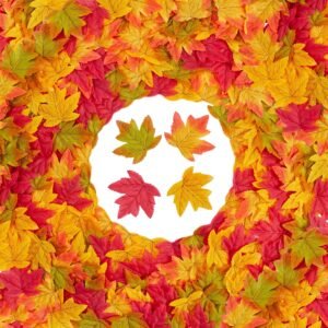 200 PCS Artificial Maple Leaves – Red, Gold & Green Faux Fall Leaves for Table, Party, Wedding, Halloween & Thanksgiving Decorations (3.4")