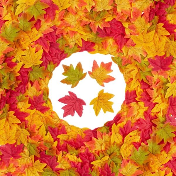 200 PCS Artificial Maple Leaves – Red, Gold & Green Faux Fall Leaves for Table, Party, Wedding, Halloween & Thanksgiving Decorations (3.4")