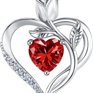 1.2CT Rose Heart Necklace Women Sterling Silver Birthstone