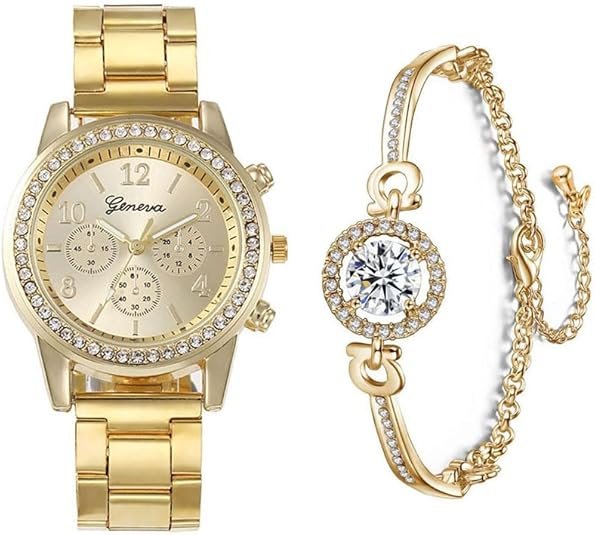 Elegant Diamond Watches and Bracelet Set for Women - Image 2