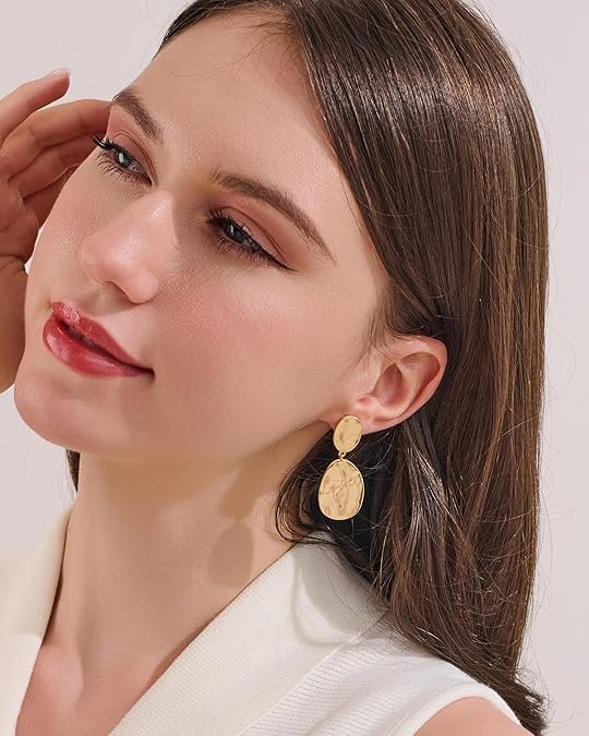 Hammered Gold Chunky Statement Drop Dangle Earrings for Women - Image 4