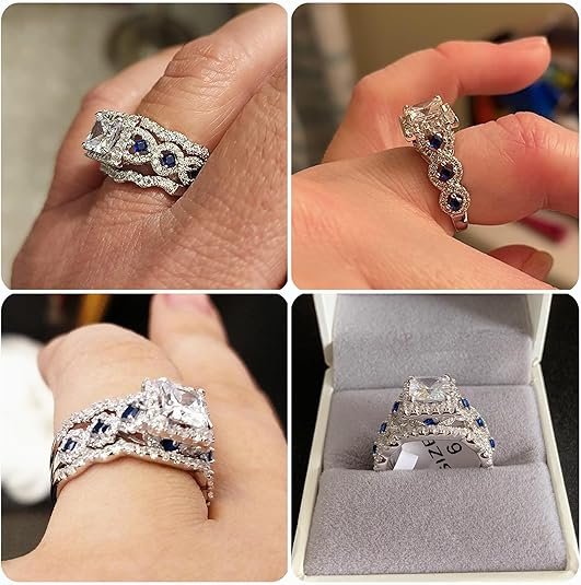 Princess Moissanite Engagement Ring Sterling Silver Women Bridal - Image 2