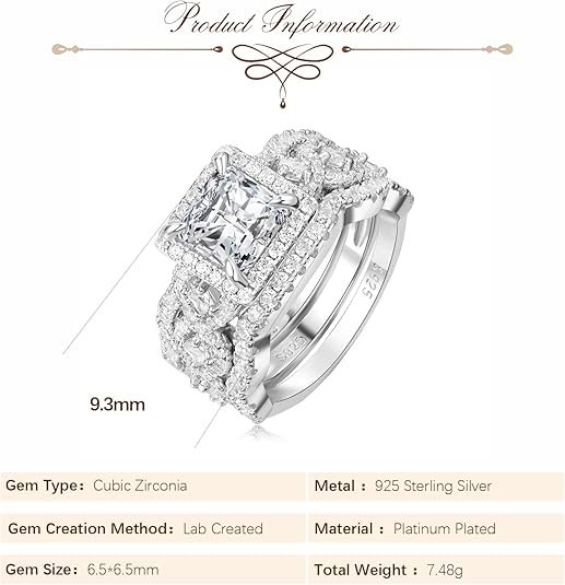 Princess Cut CZ Engagement Ring 925 Sterling Silver Women - Image 4