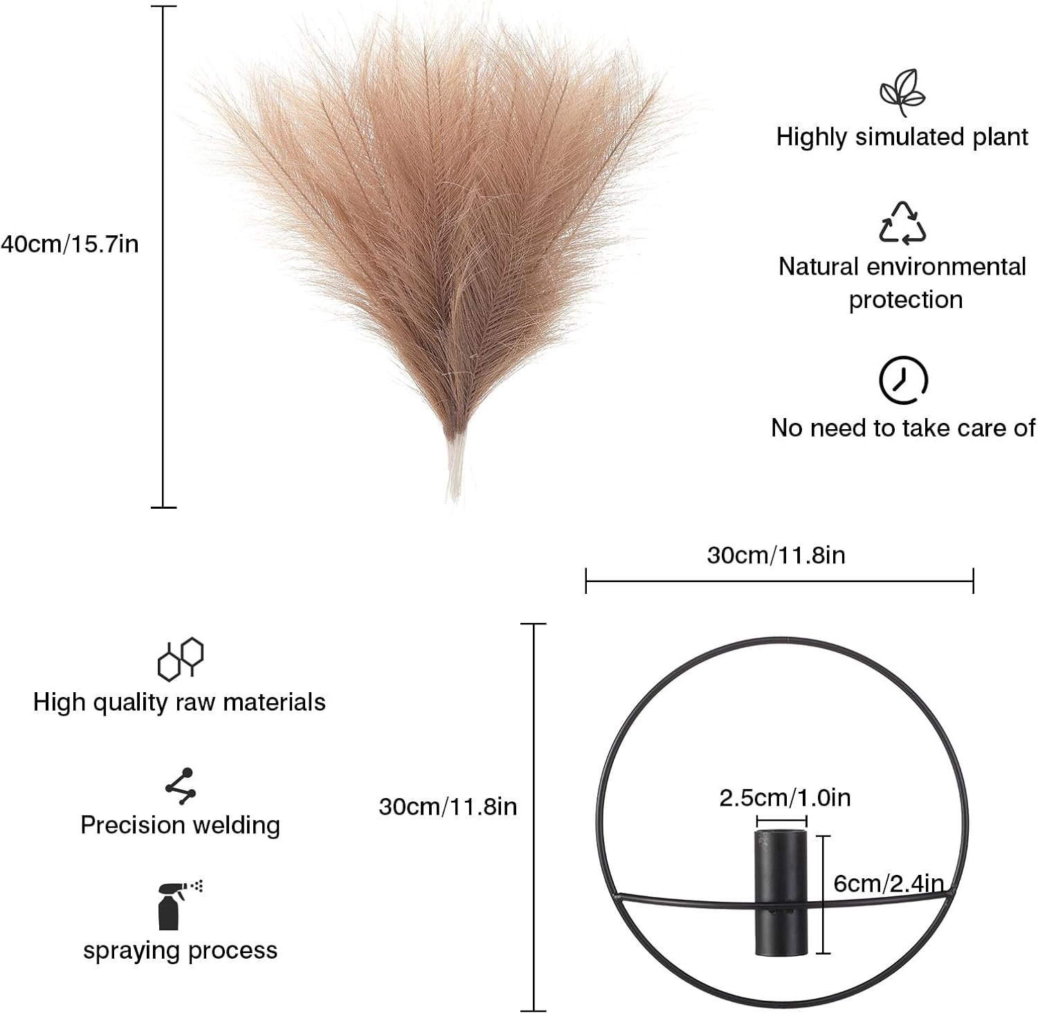 2 Pack Boho Metal Wall Art Artificial Pampas Plants - Image 2