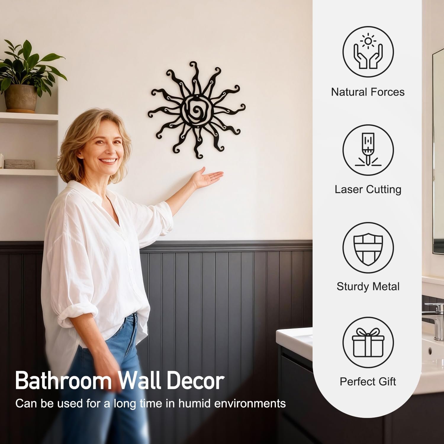 12 Inch Black Metal Sun Wall Art Decor - Image 2