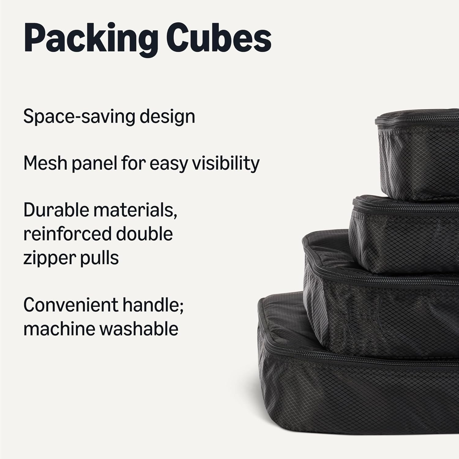 4-Piece Travel Packing Cubes Luggage Organizer Set Black - Image 4
