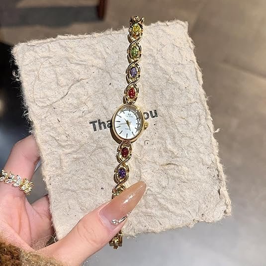 Gold Tone Women Watch Small Vintage Bracelet Oval Dial - Image 3