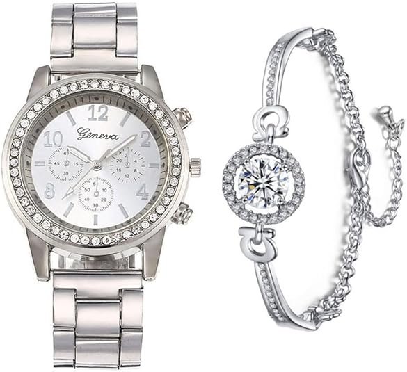 Elegant Diamond Watches and Bracelet Set for Women - Image 3