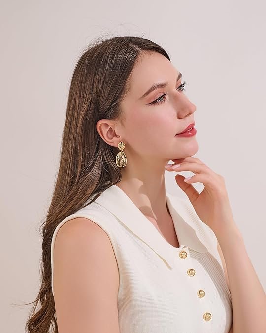 Hammered Gold Chunky Statement Drop Dangle Earrings for Women - Image 3