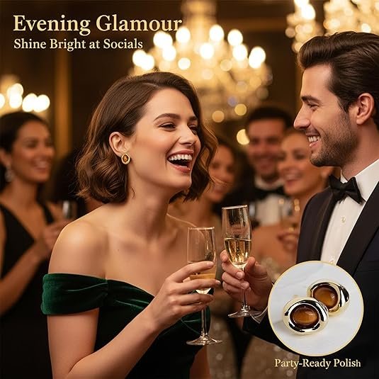 Chunky Gold Tiger Eye Stud Earrings for Women - Image 3