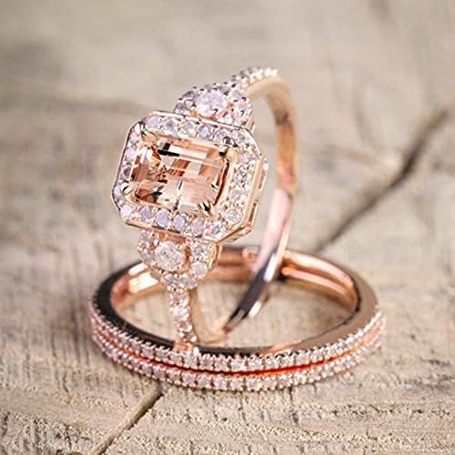 Rose Gold Plated Engagement Ring Set Micro Pave Women 5 Bullets: - Image 3