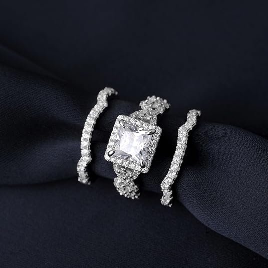 Princess Cut CZ Engagement Ring 925 Sterling Silver Women - Image 3