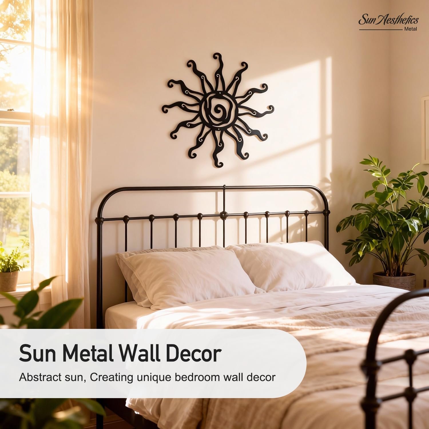 12 Inch Black Metal Sun Wall Art Decor - Image 3