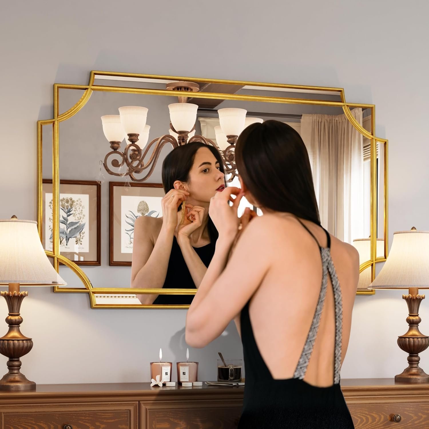 Large Gold Scalloped Wall Mirror for Bathroom Bedroom - Image 3