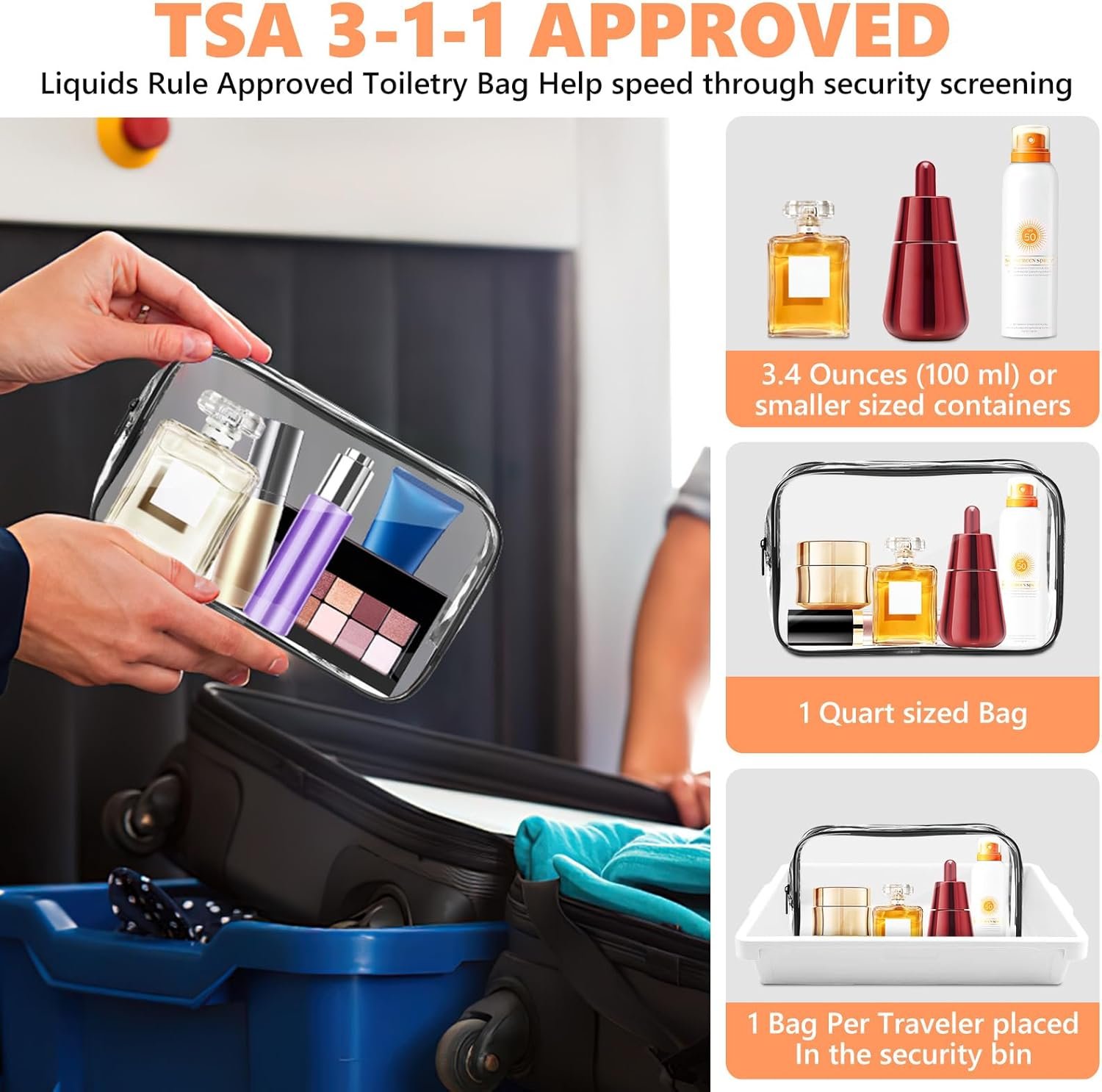 Clear Travel Makeup Bag TSA Approved Cosmetic Organizer - Image 3