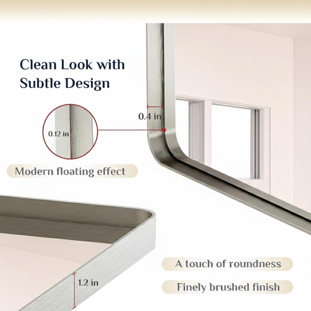 Brushed Nickel Rounded Rectangle Bathroom Vanity Mirror Wall - Image 3