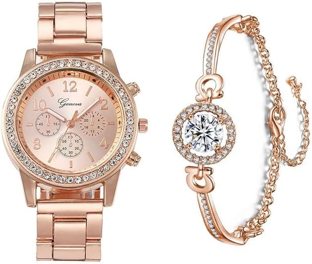 Elegant Diamond Watches and Bracelet Set for Women - Image 4