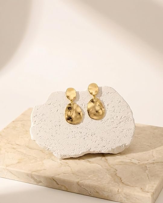 Hammered Gold Chunky Statement Drop Dangle Earrings for Women - Image 2